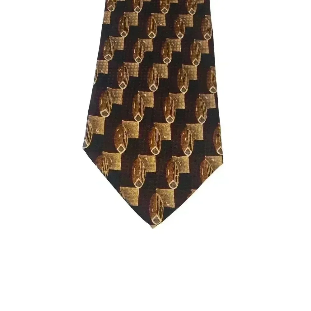 Tesoro Rosso Uomo Moda Luxury Silk Neck Tie Geometric Vintage Black‎ Gold Office